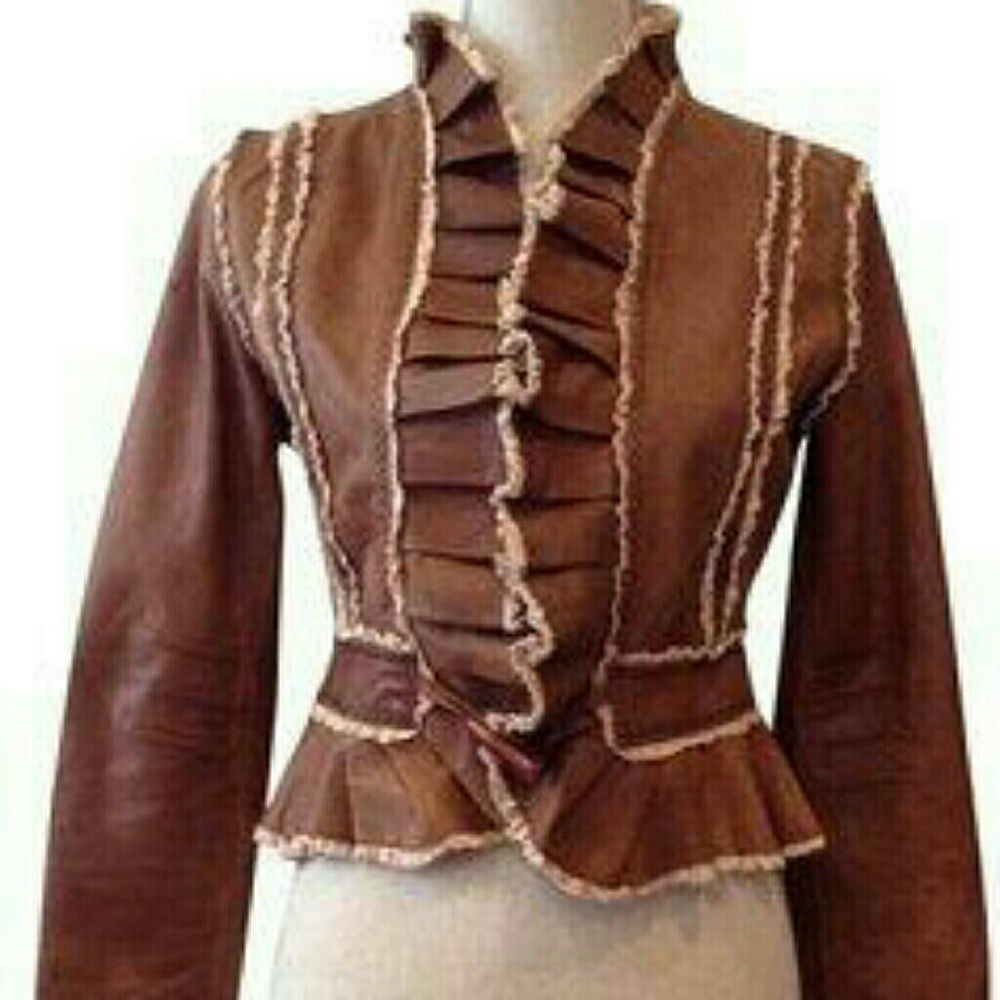 Brown Ruffled Women's Jacket